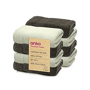 anko australia 100 cotton 700 gsm  green and grey face towel set of 8  33 x 33 cm  ultra soft amp plush ultra absorbent quick dry fade-resistant face towels  travel gym