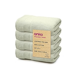anko australia 100 cotton 700 gsm  super-soft absorbent quick-drying moss green face towel set of 4  33 x 33 cm  travel gym spa salon towel