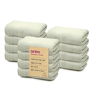anko australia 100 cotton 700 gsm  moss green face towel set of 12  33 x 33 cm  ultra soft amp plush ultra absorbent quick dry fade-resistant face towels  travel gym spa salon towel