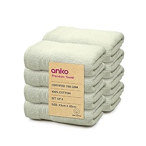 anko australia 100 cotton 700 gsm  moss green face towel set of 8  33 x 33 cm  ultra soft amp plush ultra absorbent quick dry fade-resistant face towels  travel gym spa salon towel