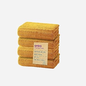 anko 100 australian cotton 700 gsm  mustard ribbed face towel set of 4  33 x 33 cm  travel gym spa salon towel