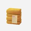 Anko 100% Australian Cotton 700 GSM | Mustard Ribbed Face Towel Set of 4 | 33 x 33 cm | Travel, Gym, Spa, Salon Towel