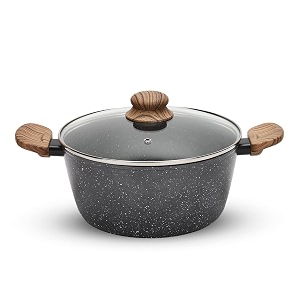 anko australia non-stick aluminium casserole with glass lid4 layer non-stick coating saucepanbakelite wood-look handleselectricgasceramichalogen cooktoppfoa free24 cmd1 pc3 literblack