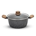 Anko Australia Non-Stick Aluminium Casserole With Glass Lid|4 Layer Non-Stick Coating Saucepan|Bakelite Wood-Look Handles|Electric,Gas,Ceramic,Halogen Cooktop|Pfoa Free|24 Cm(D)(1 Pc)3 Liter,Black