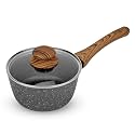Anko Australia Non-Stick Aluminium Saucepan With Glass Lid | 3.5 mm Thickness | 4 Layer Non-Stick Coating | Soft-Touch Bakelite Wood Look Handle | Tea Pan, Milk Pan, Tapeli Patila | PFOA Free | 20 Cm (Dia)