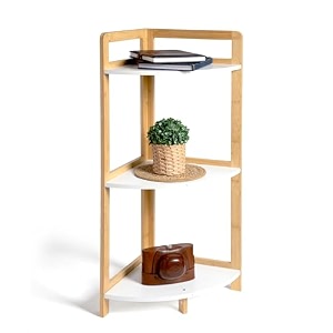 anko bamboo amp white 3 tier corner  multi-drawer bathroom amp livingroom organizer storage shelfrack bedroom furniture officehome decoration shelf85h30w30d cm 6kg capacity