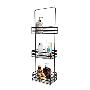 anko iron bathroom organizer  3-layer bathroom shelf for floor  rust-proof floor shower caddy  shampoo amp soap holder for bathroom  black  80 cm h x 26 cm w x 17 cm d 1 pc