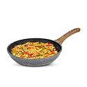 Anko Non-Stick Aluminium Frying Pan | 3.5 mm Thickness | 4 Layer Non-Stick Daikin Coating | Wood-Look Soft-Touch Handle | Granite Omelette Egg Pan, Induction &amp; Gas Fish Fry Pan, PFOA Free 24 Cm (Dia)