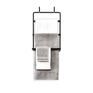 anko powder-coated iron 3-tiered over-the-door towel holder  towel hanger for bathroom  rustproof amp fast draining  black  68h x 42 w cms