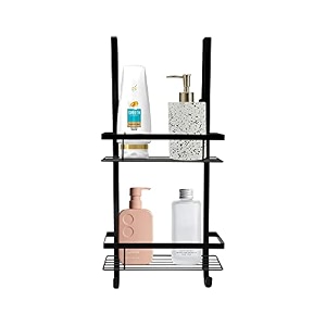 anko powder coated iron bathroom organizer with 2 tier  over-the-door bathroom shelf  rust-proof hanging shower caddy  shampoo amp soap holder  black  675 cm h x 285 cm w x 20 cm d 1 pc