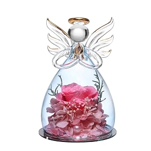 anlunob preserved rose birthday gifts for women mom grandma wife glass angel figurines gifts with pretty pink flowers for anniversary wedding