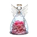 ANLUNOB Preserved Rose Birthday Gifts for Women Mom Grandma Wife, Glass Angel Figurines Gifts with Pretty Pink Flowers for Anniversary Wedding