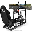 Anman Aluminum Profile Racing Sim Cockpit with Triple TV Mount Black Seat