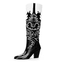ANN CREEK Cowgirl Boots Side Zipper Womens Cowboy Boots Knee High Embroidery Woman Western Tall Pointed Toe Chunky Heel Two Tones