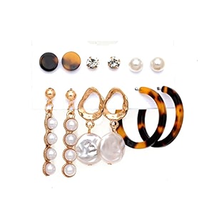 anna creations latest stylish golden combo of resin tassel pearl stud hoop earrings set for women girls