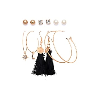 anna creations latest stylish golden combo of resin tassel pearl stud hoop earrings set for women girls