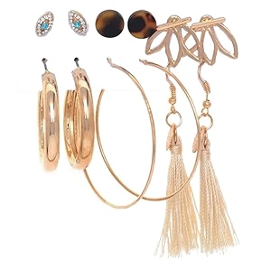 anna creations latest stylish golden combo of resin tassel pearl stud hoop earrings set for women girls