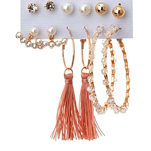 anna creations latest stylish golden combo of resin tassel pearl stud hoop earrings set for women girls