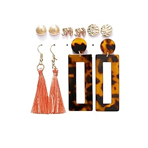 anna creations latest stylish golden combo of resin tassel pearl stud hoop earrings set for women girls