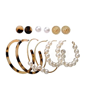 anna creations latest stylish golden combo of resin tassel pearl stud hoop earrings set for women girls
