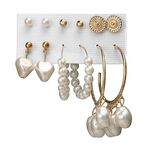 anna creations latest stylish golden combo of resin tassel pearl stud hoop earrings set for women girls