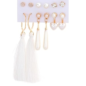 anna creations latest stylish golden combo of resin tassel pearl stud hoop earrings set for women girls