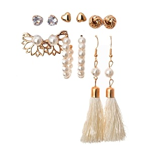 anna creations latest stylish golden combo of resin tassel pearl stud hoop earrings set for women girls