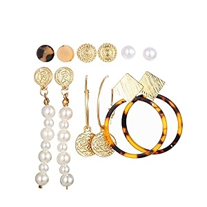 anna creations latest stylish golden combo of resin tassel pearl stud hoop earrings set for women girls