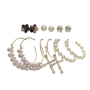 anna creations latest stylish golden combo of resin tassel pearl stud hoop earrings set for women girls