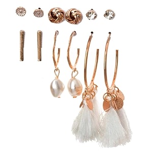 anna creations latest stylish golden combo of resin tassel pearl stud hoop earrings set for women girls