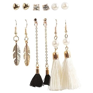 anna creations latest stylish golden combo of resin tassel pearl stud hoop earrings set for women girls