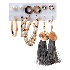 anna creations latest stylish golden combo of resin tassel pearl stud hoop earrings set for women girls