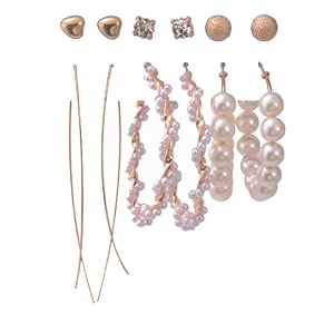 anna creations latest stylish golden combo of resin tassel pearl stud hoop earrings set for women girls