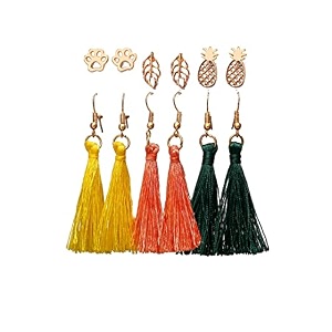 anna creations latest stylish golden combo of resin tassel pearl stud hoop earrings set for women girls
