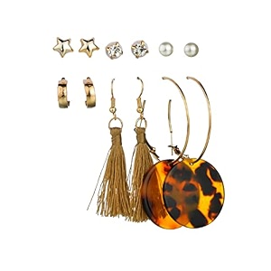 anna creations latest stylish golden combo of resin tassel pearl stud hoop earrings set for women girls