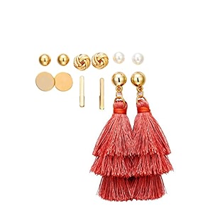 anna creations latest stylish golden combo of resin tassel pearl stud hoop earrings set for women girls