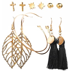 anna creations latest stylish golden combo of resin tassel pearl stud hoop earrings set for women girls
