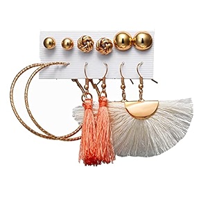 anna creations latest stylish golden combo of resin tassel pearl stud hoop earrings set for women girls