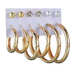 anna creations latest stylish golden combo of resin tassel pearl stud hoop earrings set for women girls