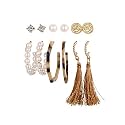 ANNA CREATIONS Latest Stylish Golden combo of Resin Tassel pearl stud hoop earrings set for Women Girls