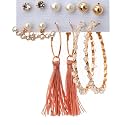 ANNA CREATIONS Latest Stylish Golden combo of Resin Tassel pearl stud hoop earrings set for Women Girls