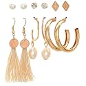 ANNA CREATIONS Latest Stylish Golden combo of Resin Tassel pearl stud hoop earrings set for Women Girls