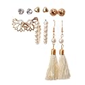 ANNA CREATIONS Latest Stylish Golden combo of Resin Tassel pearl stud hoop earrings set for Women Girls