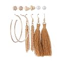 ANNA CREATIONS Latest Stylish Golden combo of Resin Tassel pearl stud hoop earrings set for Women Girls