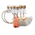 ANNA CREATIONS Latest Stylish Golden combo of Resin Tassel pearl stud hoop earrings set for Women Girls