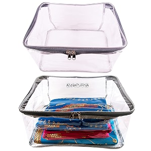 934 height big saree cover or blouse cover or transparent cloth storage bag or transparent saree bag for women silver 934 -combo pack of 2 pieces