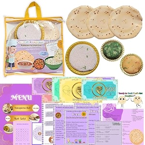 annapurna thali kitchen play set  soft fabric indian food toy with roti rice daal bhindi sabzi amp traditional thali  kids kitchen role play toy
