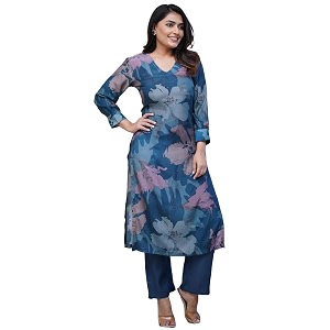 ANNI Designer Womens Chanderi Straight Printed 2Pc