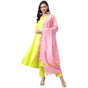 ANNI DESIGNER Womens Cotton Blend Embroidered Anarkali