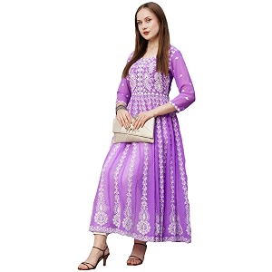 ANNI Designer Womens Georgette Regular Fit Chikankari